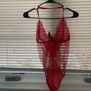 Victoria’s Secret red animal print lace teddy